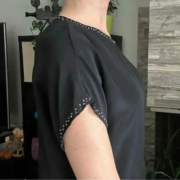 Jordan New York Black 100% Silk Beaded Trim Blouse Large - Picture 1 of 7